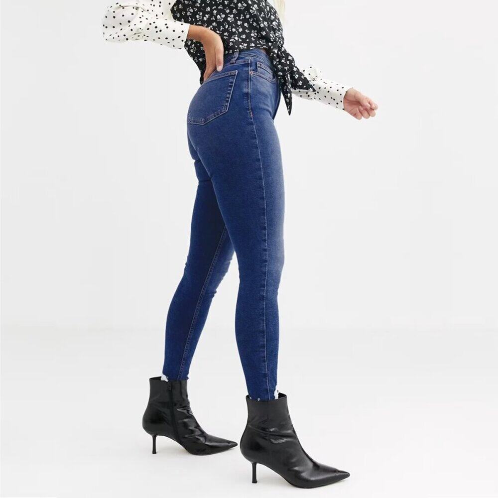 2/$30 Topshop Moto Jamie Jeans High Rise Raw Hem Skinny Dark Wash W25 #9261